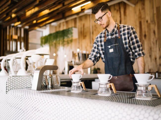 Barrista working whilst standing